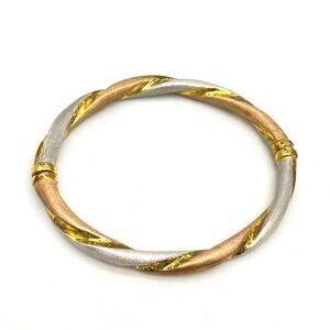 Sterling Silver 925 Italy Bangle Bracelet Twisted Tri Color Gold Rose Gold